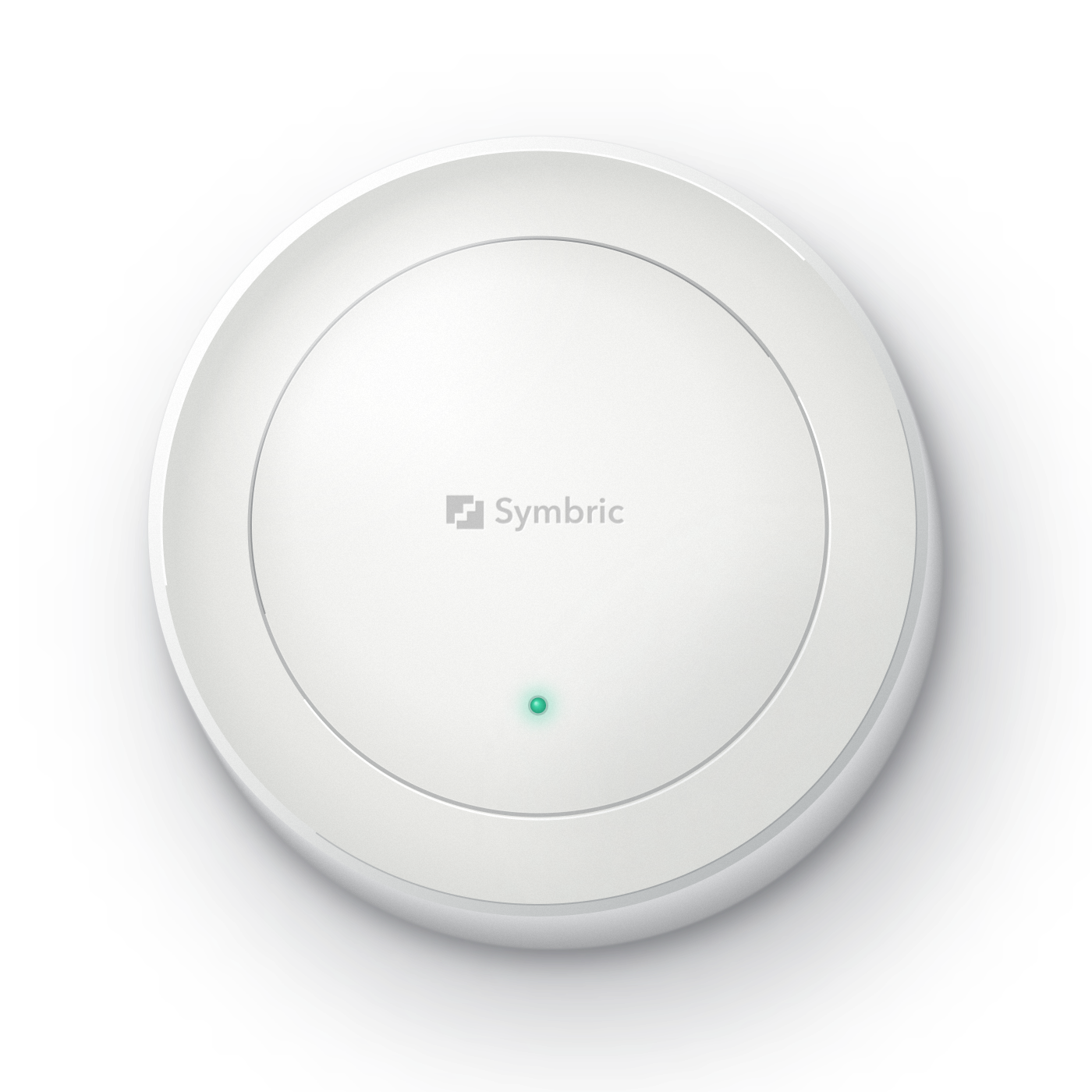 Illustration of a round white Symbric radar sensor
